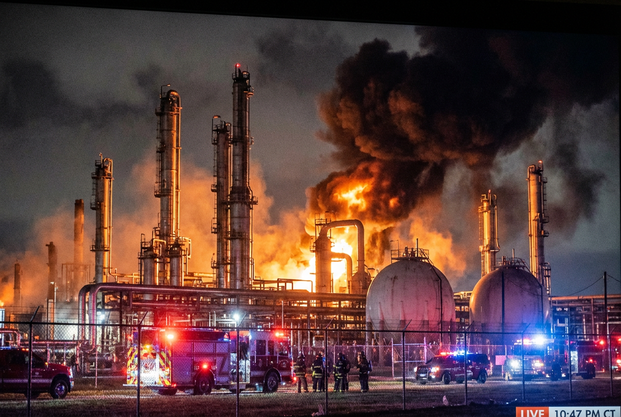 Sudden Explosion Sparks Massive Fire at Major Texas Oil Refinery, Community on Edge