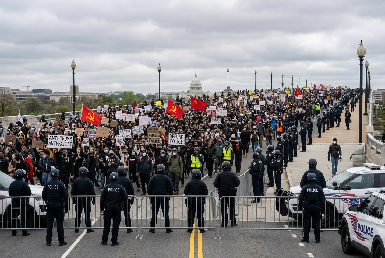 Protesters March Against Police While Officers Provide Close Escort