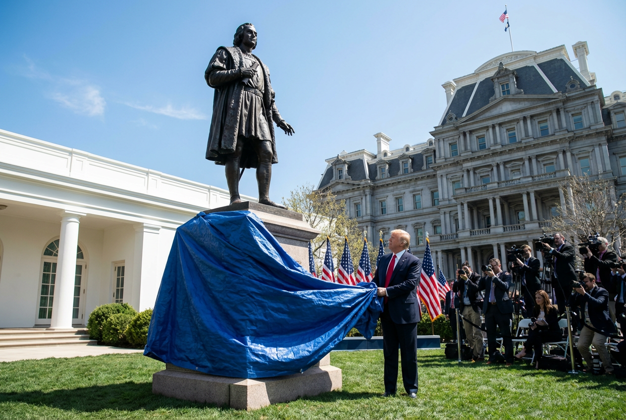 Christopher Columbus Statue Reappears at the White House After Destruction Controversy
