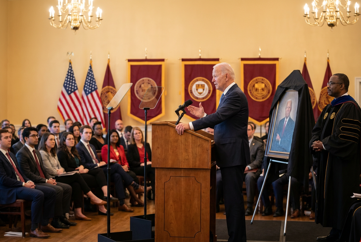 Biden's Syracuse Portrait Speech Takes an Awkward Turn with Familiar Face