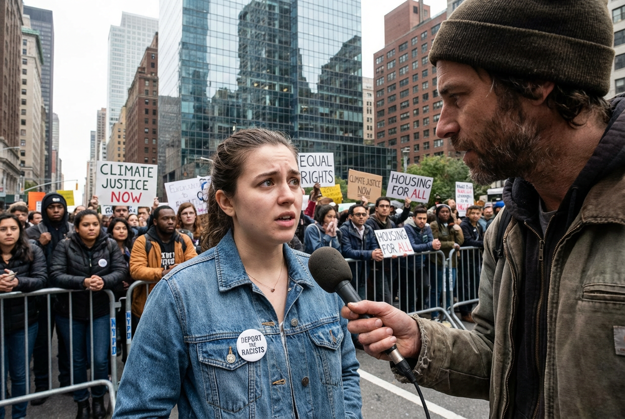 Protester Baffled by Comedian's Viral Hormuz Wordplay During No Kings Rally